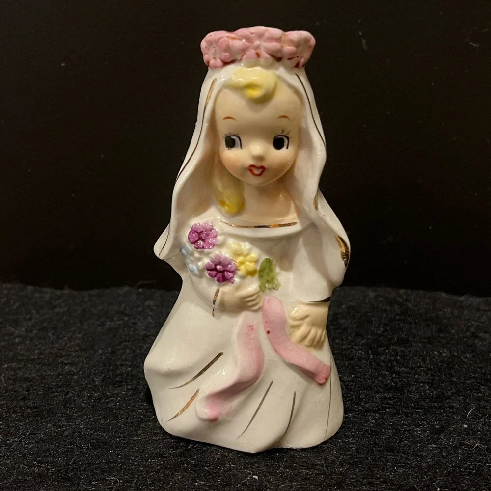 Vintage Tilso Bride Figurine with Pink and White Accents Candle Holder